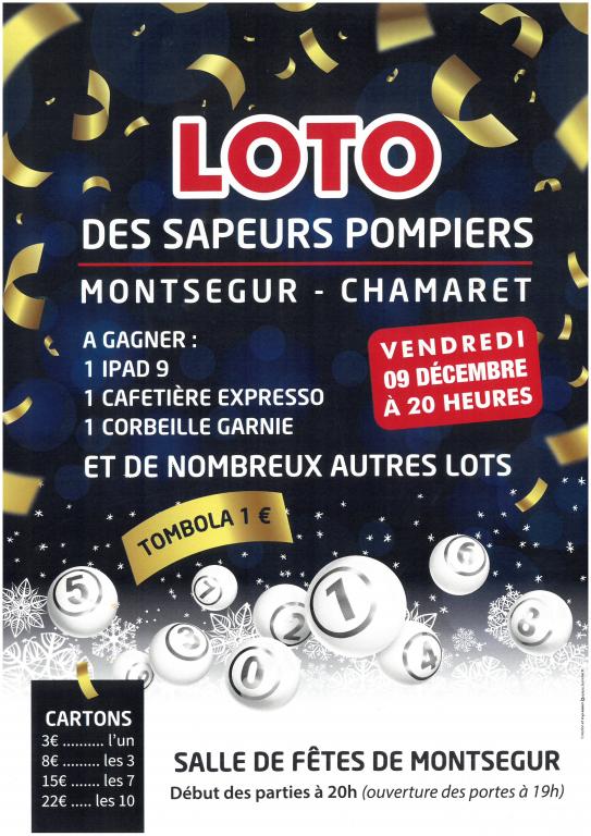 LOTO DES SAPEURS POMPIERS - 09 DECEMBRE 2022 à 20h